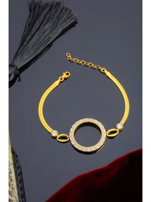 INNUENDO JEWELRY 925 Ayar Gümüş Zirkon Taşlı Yuvarlak Halka Detaylı Çeyrekli Bileklik