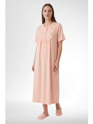Mecit Pijama Mecit 6364 Somon Kadın %100 Pamuk Uzun Gecelik