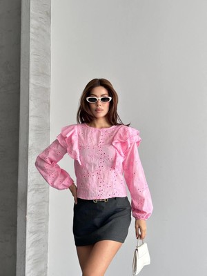 Shopping Shop Kolu Volanlı Fisto Bluz Pembe