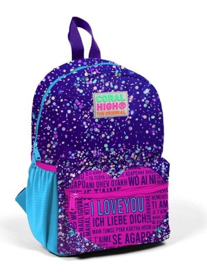 Coral High Mavi Mor Pembe Kalp Desenli Iki Bölmeli Anaokul Sırt Çantası 23540