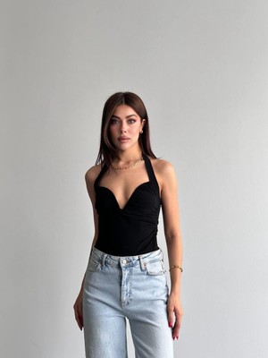 Shopping Shop Göğsü Oval Demir Bodysuit SIYAH