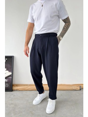 HAFKA Lacivert Basic Boyfriend Kumaş Pantolon