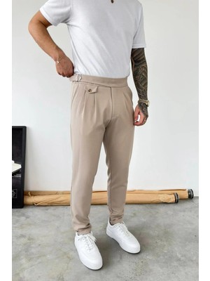 HAFKA Bej Kemer Detaylı Regular Fit Kumaş Pantolon
