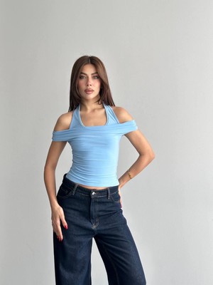 Shopping Shop İçi Kendinden Atlet Madonna Bluz MAVI