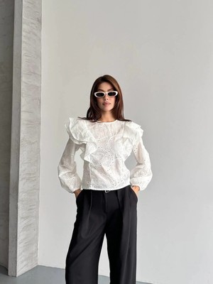 Shopping Shop Kolu Volanlı Fisto Bluz Beyaz