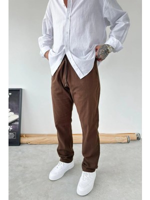 HAFKA Kahverengi Baggy Keten Pantolon