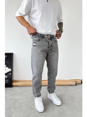 HAFKA Gri Basic Yırtıklı Boyfriend Pantolon