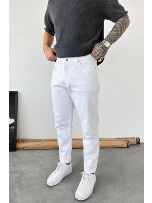 HAFKA Beyaz Basic Boyfriend Pantolon