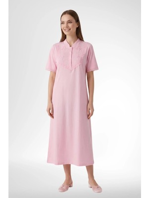 Mecit Pijama Mecit 6366 Pembe Kadın %100 Pamuk Uzun Gecelik
