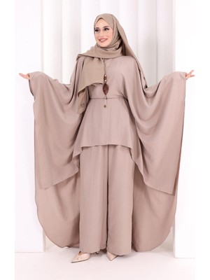 Bym Fashion Kolyeli Tunik Pantolon Takım 8026 Vizon