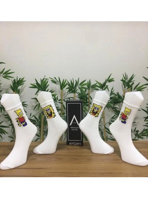Aygan Store Bart Simpsons & Sunger Bob Desenli Renkli 2 Çift Spor Çorap