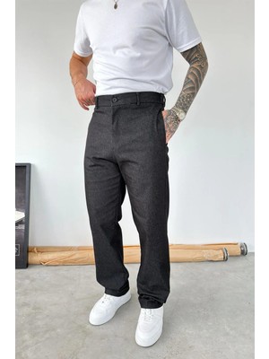 HAFKA Siyah Premium Dokulu Baggy Kumaş Pantolon