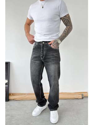 HAFKA Siyah Ters Dikiş Detay Baggy Pantolon