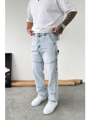HAFKA Buz Mavi Patch Detaylı Baggy Pantolon