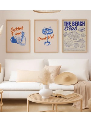 Voba Store 3 Parça Kokteyl Temalı Çerçeve Görünümlü Mdf Tablo Seti-74