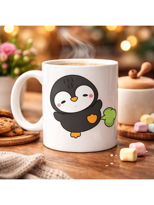 TeknoKapsül Şaşkın Penguen Tasarımlı Porselen Kupa Model 89 – Eğlenceli, Neşeli Sıcacık Kahve Keyfi