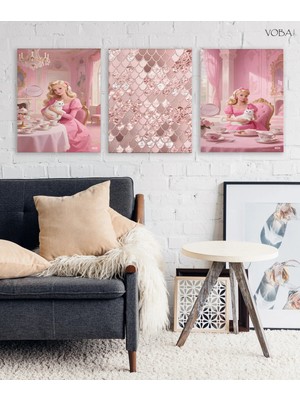 Voba Store 3 Parça Barbie Çocuk Odası Dekoratif Tablo Seti