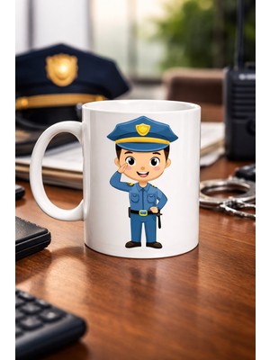 TeknoKapsül Polis Temalı Porselen Kupa Model 161 – Sevimli Polis Karakter Baskılı Kahve Kupası – Polis Meslek H