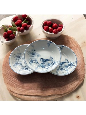 PremiumPort 6'lı Porselen Kuş Desenli 17 cm Çukur Yemek Tabakları Seti