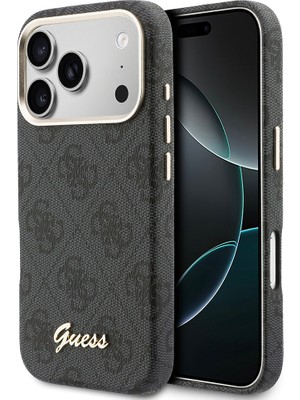 iPhone 17 Pro Max Kılıf Guess Lisanslı M-Safe Özellikli Script Yazı Logolu 4g Desenli Kapak Siyah