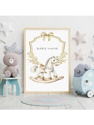 Voba Store Çocuk Odası Kişiselleştirilebilir Isimli At Temalı Çerçeve Görünümlü Mdf Tablo-61