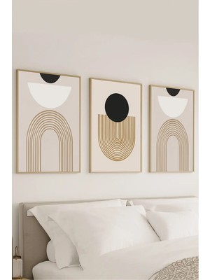 Voba Store Voba 3 Parça Çerçeve Görünümlü Bohem Minimal Mdf Tablo Seti/duvar DEKORU-100