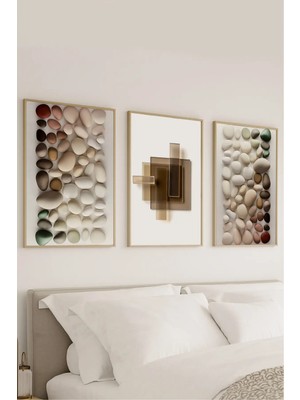 Voba Store 3 Parça Taş ve Cam Temalı Çerçeve Görünümlü Modern Mdf Tablo Seti -136