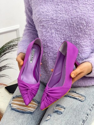 Erva'nın Butiği Mor Saten (Crossbow) Fiyonk Detay Kadın Stiletto