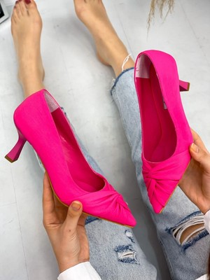 Erva'nın Butiği Fuşya Saten (Crossbow) Fiyonk Detay Kadın Stiletto