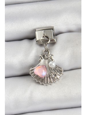 Youday Accessories 316L Çelik Sallantılı Inci Detaylı Istiridye Model Gümüş Renk Charm