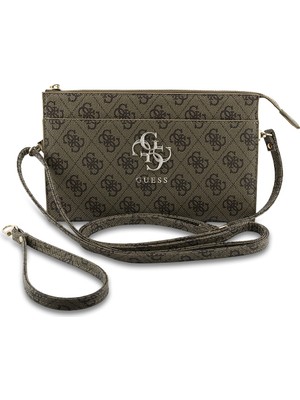 Guess Orjinal Lisanslı 4g Desenli Büyük Metal Logolu Omuz Askılı El Çantası Kahverengi