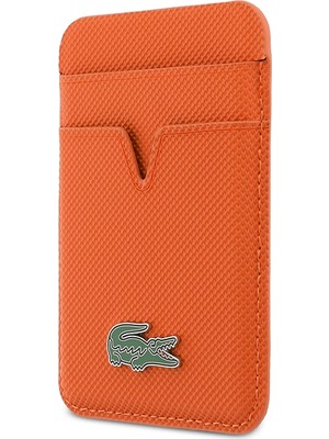 Lacoste Orjinal Lisanslı 2 Hazneli Pu Pike Desenli Ikonik Timsah Logolu Magnetik Kartlık Turuncu