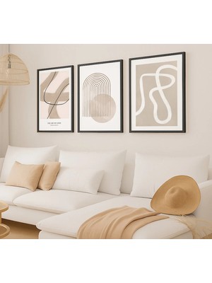 Voba Store 3 Parça Çerçeve Görünümlü Soyut Mdf Tablo Seti 92-1 Siyah