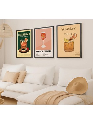 Voba Store 3 Parça Koktey Konseptli Çerçeve Görünümlü Mdf Tablo Seti 97-1 Siyah