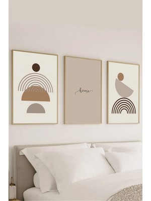Voba Store Üç Parça Bohem Vazo Temalı Dekoratif Çerçeve Görünümlü Home Yazılı Mdf Tablo Seti -150