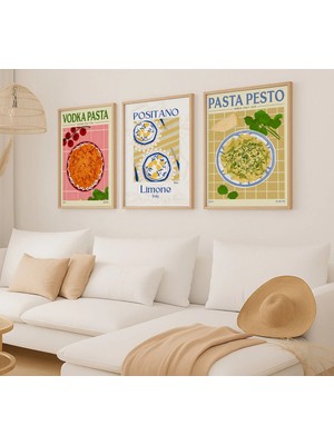 Voba Store 3 Parça Çerçeve Görünümlü Mutfak Için Makarna Temalı Mdf Tablo Seti -81-1