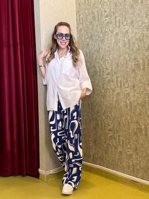 Leilaa Desenli Pamuk Palazzo Pantolon