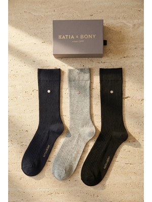Katia & Bony Erkek 3'lü Gri Premium Kutulu Zımbalı Soket Çorap