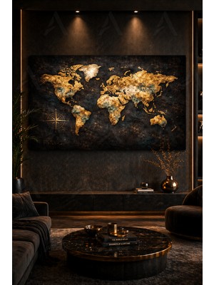 Artease Dekoratif Modern Altın Dünya Haritası Kanvas Tablo
