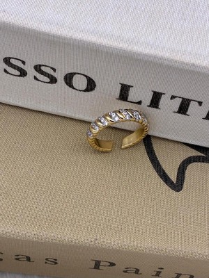 Hedef Bijuteri Gold Renk Modern Zirkon Taşlı Burgulu Özel Seri Ayarlanabilir Pirinç Yüzük T3