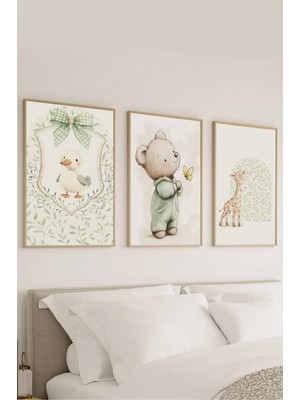Voba Store 3 Parça Çocuk Odası Için Hayvan Temalı Çerçeve Görünümlü Mdf Tabl0 Seti -69