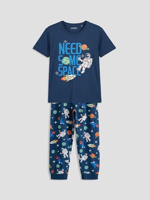LC Waikiki Lacivert Baskılı Erkek Çocuk Pijama Takım
