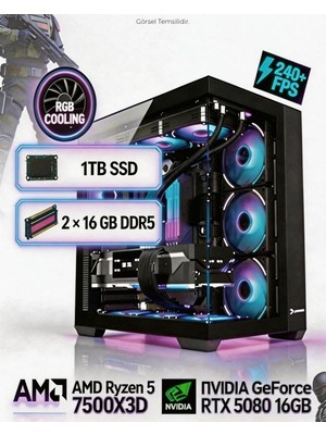 Tekden Bilgisayar Amd Ryzen 5 7500X3D | 2 x 16 GB Ddr5 | Rtx 5080 16 GB | 1 Tb SSD Gamıng Pc