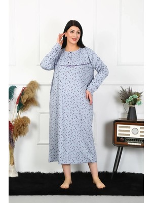 Moda Kadın Büyük Beden Uzun Kol Indigo Anne Gecelik Beruflic