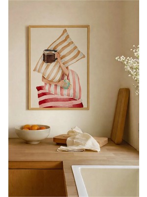 Voba Store Pastel Yastık & Kahve Temalı Dekoratif Çerçeve Görünümlü Tablo