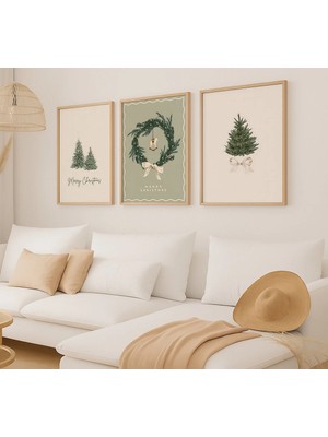 Voba Store 3 Parça Yılbaşı Temalı Çerçeve Görünümlü Mdf Tablo Seti -116