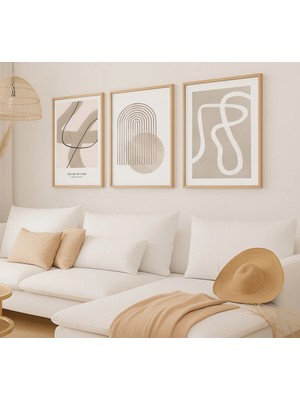 Voba Store 3 Parça Çerçeve Görünümlü Soyut Mdf Tablo Seti 92-Bej