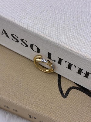 Hedef Bijuteri Gold Renk Zirkon Taşlı Kemik Model Özel Seri Ayarlanabilir Pirinç Yüzük T3