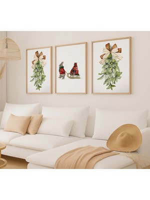 Voba Store 3 Parça Yılbaşı Çam Temalı Çerçeve Görünümlü Mdf Tablo SETİ-121