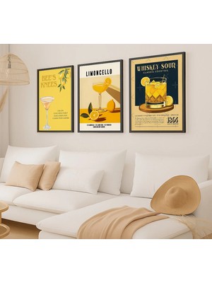 Voba Store 3 Parça Bar Temalı Çerçeve Görünümlü Mdf Tablo Seti 98-Siyah